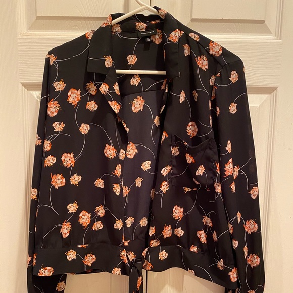 Who What Wear Tops - Black floral sheer tie jacket